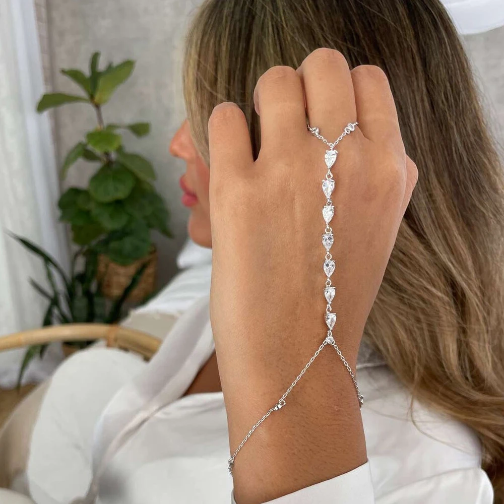 Jewelry & Watches Store - Fashion Zircon Teardrop Finger Bracelet Slave