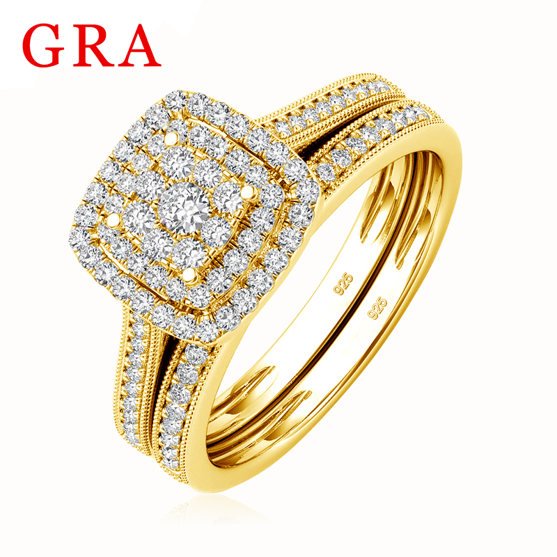 Couple Ring Set - 2PCS Yellow Gold Moissanite Engagement Rings