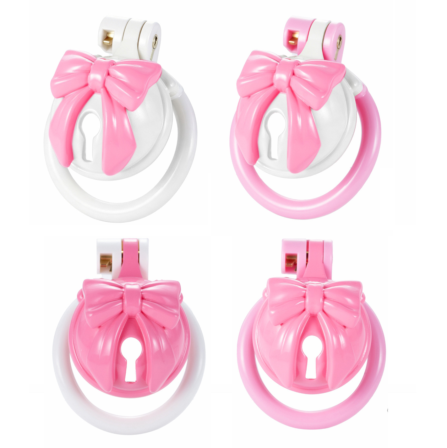 Pink Bowknot Resin Chastity Ca - огляд і ціна Couple Ring Set