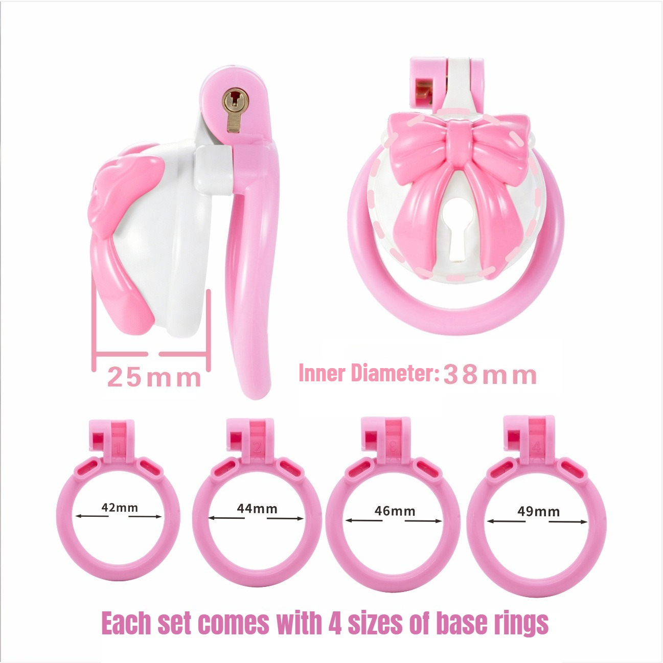 Pink Bowknot Resin Chastity Ca - огляд і ціна Couple Ring Set