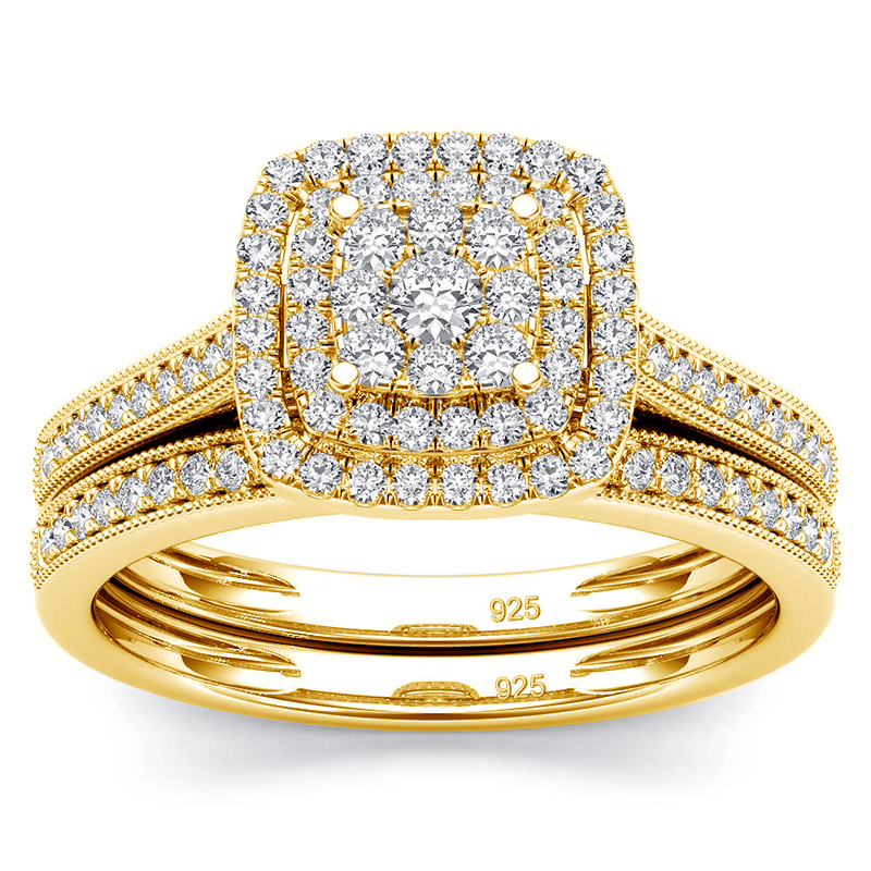 2PCS Yellow Gold Moissanite En - огляд і ціна Couple Ring Set