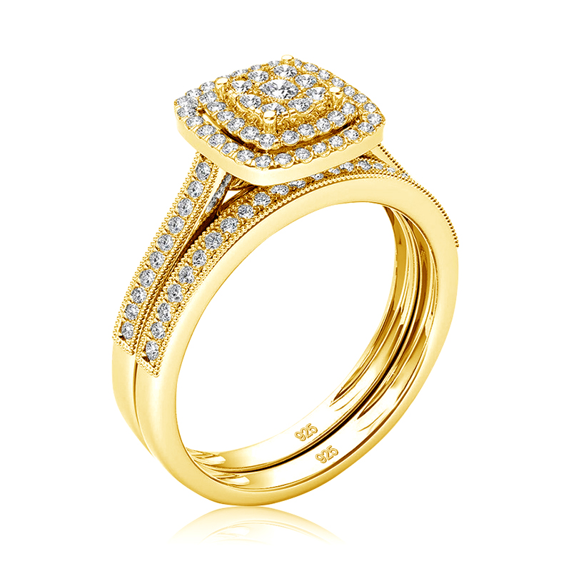 2PCS Yellow Gold Moissanite En - огляд і ціна Couple Ring Set