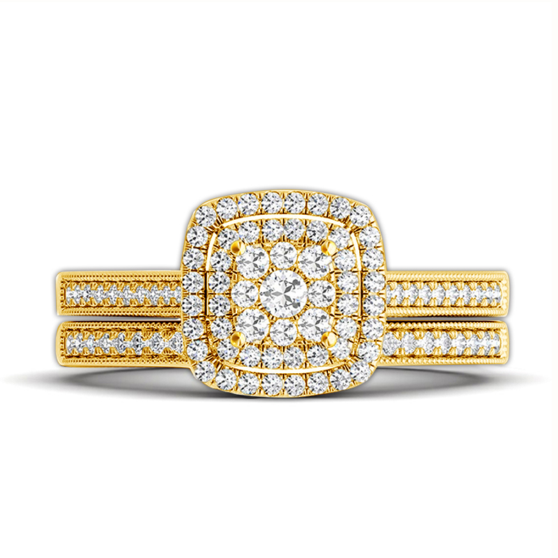 2PCS Yellow Gold Moissanite En - огляд і ціна Couple Ring Set