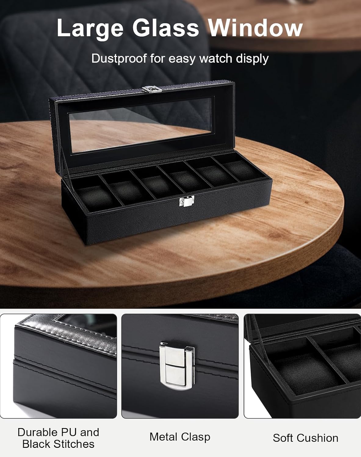 6 Slot Watch Box with Glass Li - огляд і ціна Jewelry With Watches