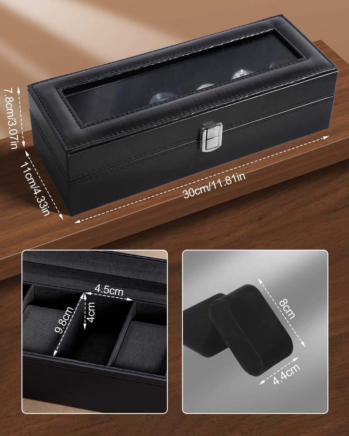 6 Slot Watch Box with Glass Li - огляд і ціна Jewelry With Watches