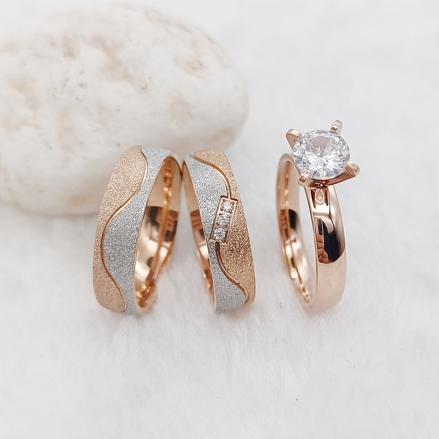 Proposal 3pcs Marriage Promise - огляд і ціна Couple Ring Set