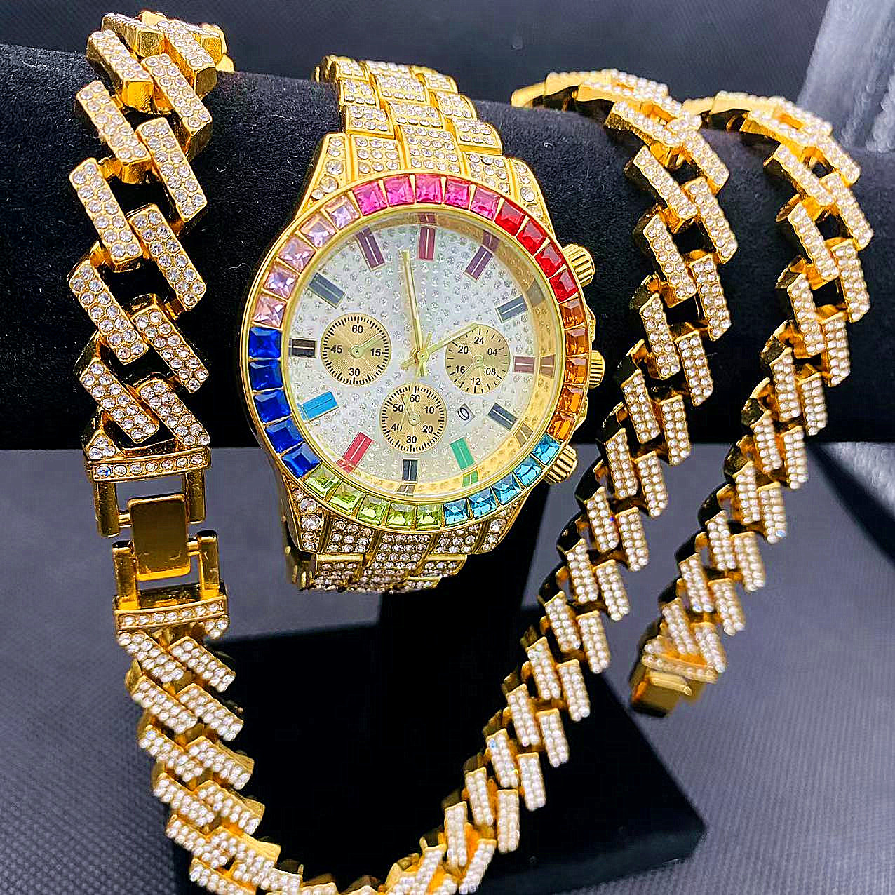 3PCS Hip Hop Mens Women Jewelr - огляд і ціна Best Jewelry Watches For Women